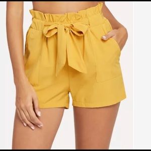 Self Belted Ruffle Waist Shorts